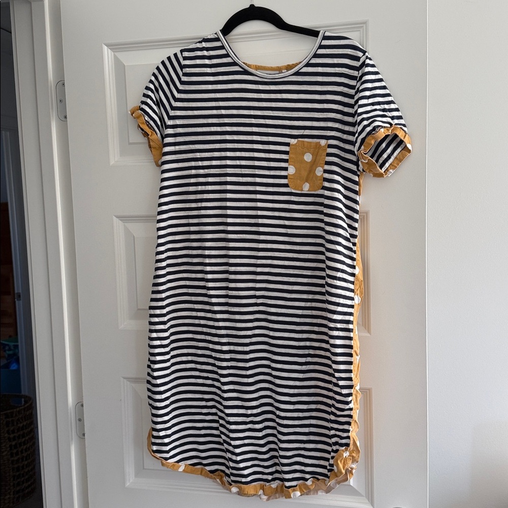 Striped Black and White Mini Dress with Yellow Accents